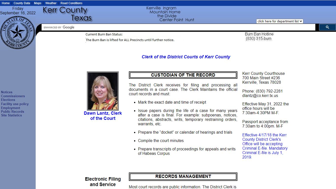 Kerr County Clerk of the district courts